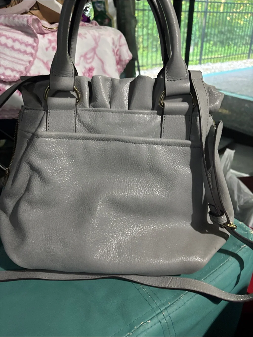 Aimee Kestenberg Teal Leather Tote with Stitch Detail